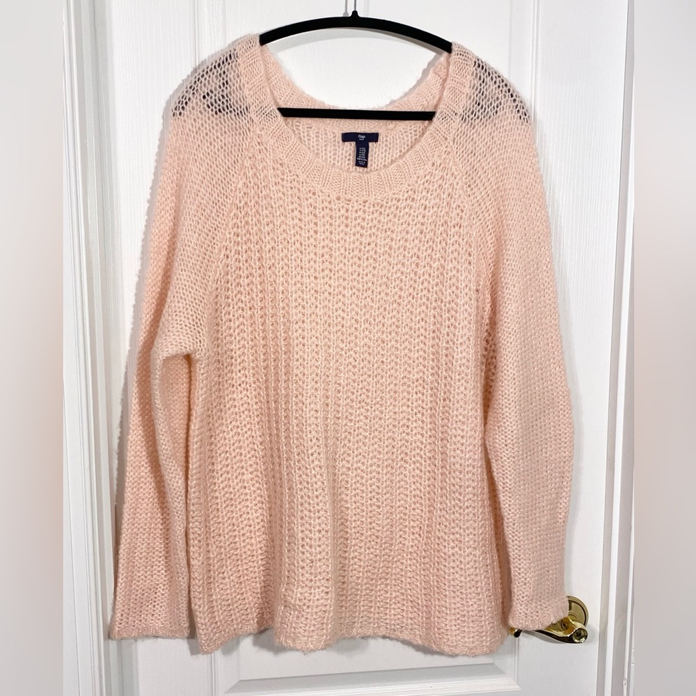 Gap Fuzzy Wool Blend Open-Knit Sweater Blush Pink Size XXL